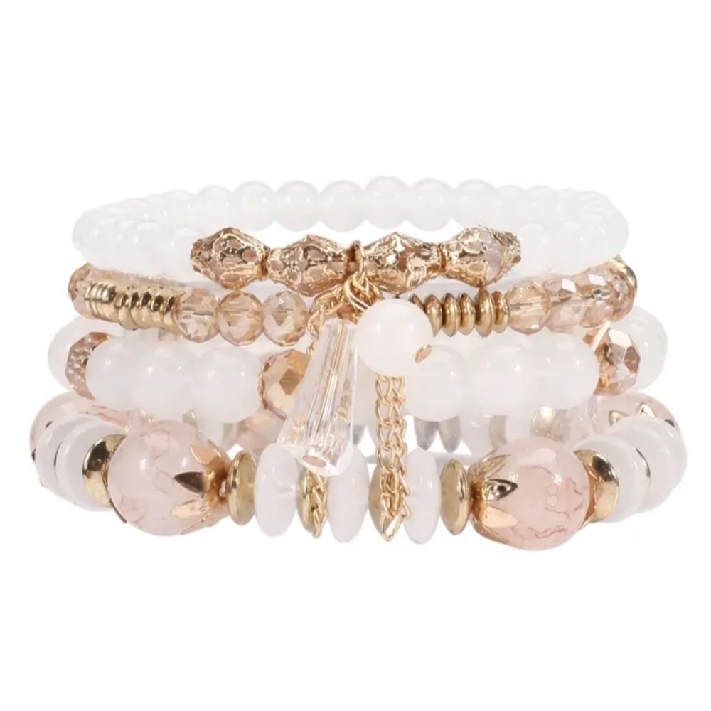 New 4PC white and gold bracelet set